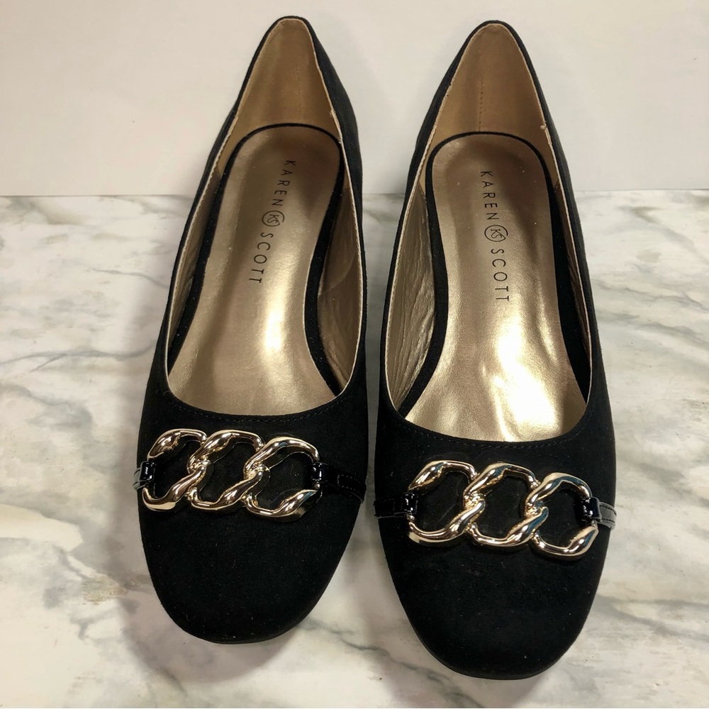 NWOT Karen Scott Kellyy Embellished Women’s Black Wedge Heel Pumps Size 7.5